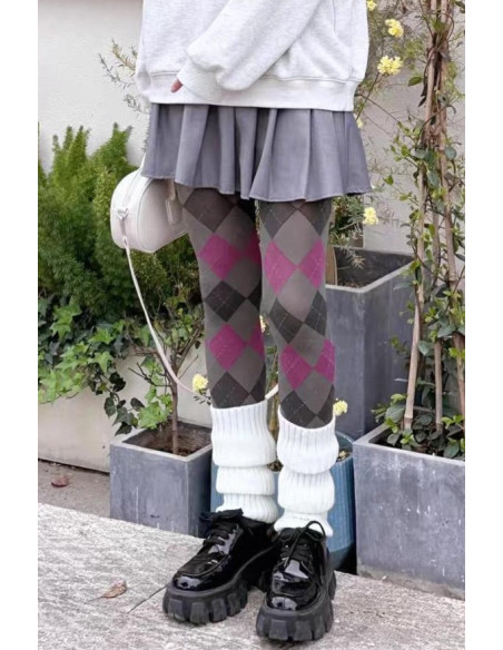 Collant Opaque Gris Argyle Rose