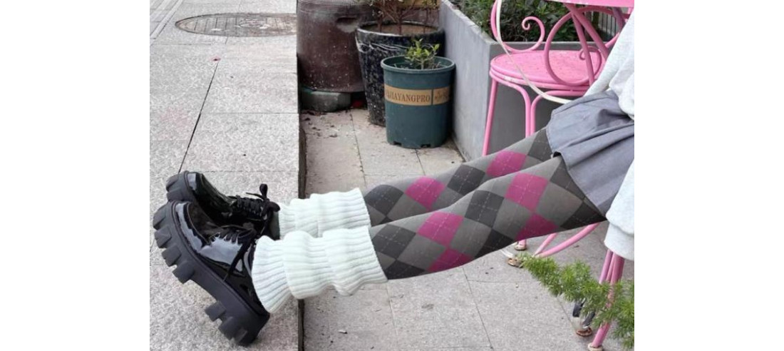 Collant Opaque Gris Argyle Rose