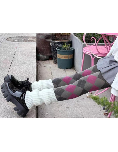 Collant Opaque Gris Argyle Rose