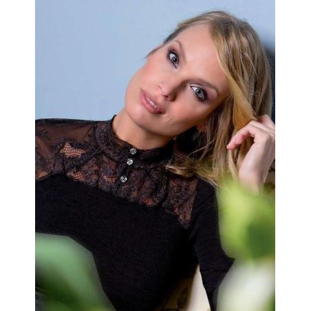 Chemise Moretta  Laine col dentelle et strass