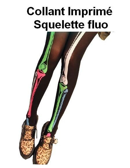 Collant imprimé squelette fluo