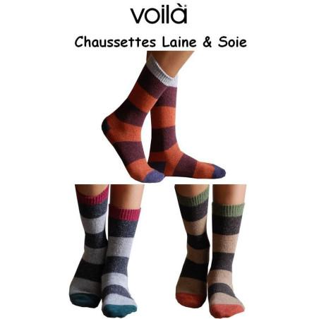 Chaussettes Laine et soie à Rayures Grises