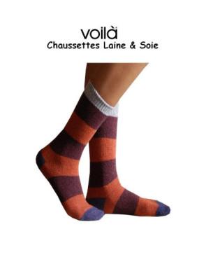  Chaussettes Laine et soie à Rayures  bordeaux