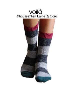  Chaussettes Laine et soie à Rayures grise