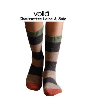  Chaussettes Laine et soie à Rayures marron