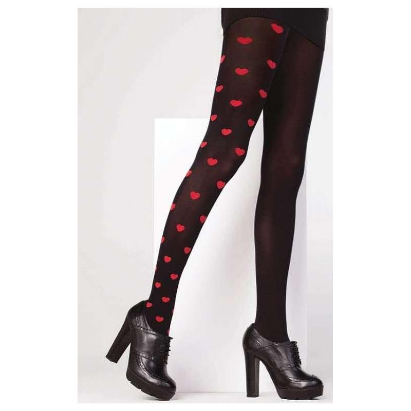 Collant Noir cœurs rouges asymétriques