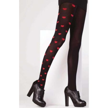 Collant Noir cœurs rouges asymétriques