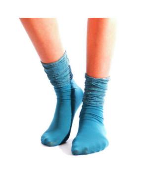 Chaussettes rebord Plissée lurex turquoise
