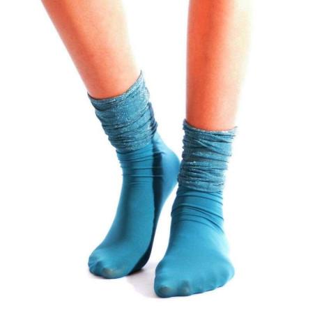 Chaussettes rebord Plissée lurex turquoise
