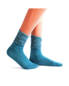 Chaussettes rebord Plissée lurex turquoise