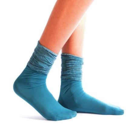 Chaussettes rebord Plissée lurex turquoise