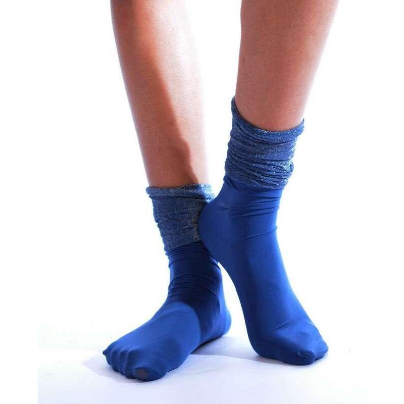 Chaussettes rebords plissées lurex bleues