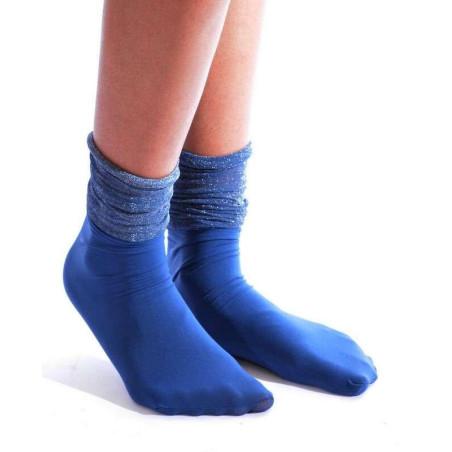 Chaussettes rebords plissées lurex bleues