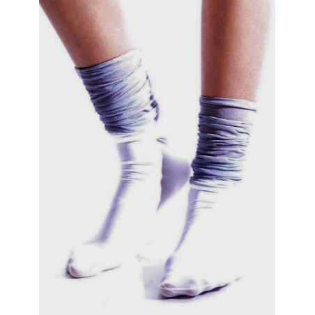 Chaussettes rebords plissés lurex argent