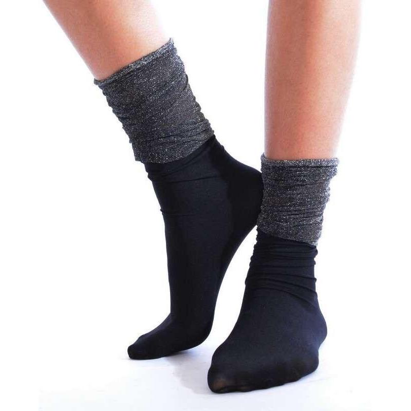 chaussettes  rebords plissé Lurex Noir