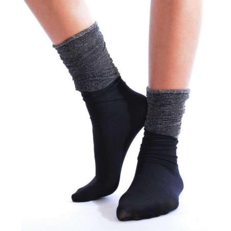 chaussettes  rebords plissé Lurex Noir 