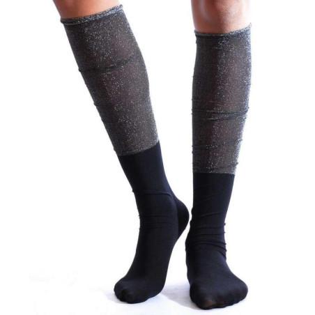 chaussettes  rebords plissé Lurex Noir