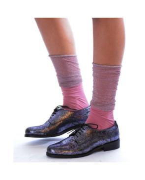 Chaussettes rebords plissé lurex rose