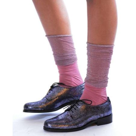 Chaussettes rebords plissé lurex rose