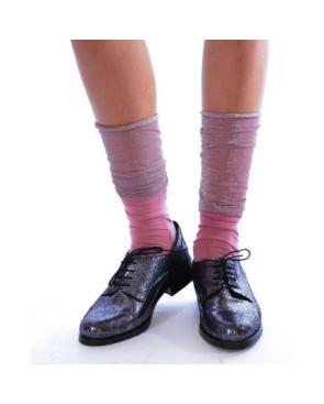 Chaussettes rebords plissé lurex rose