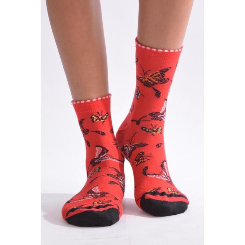 Chaussettes Fil de joie rouge Papillons
