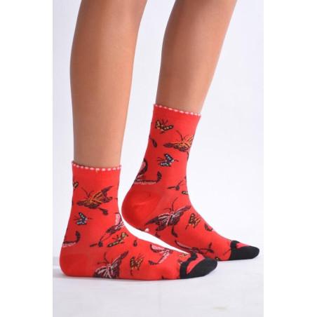 Chaussettes Fil de joie rouge Papillons