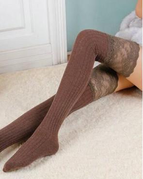  Jambière en coton et dentelle marron