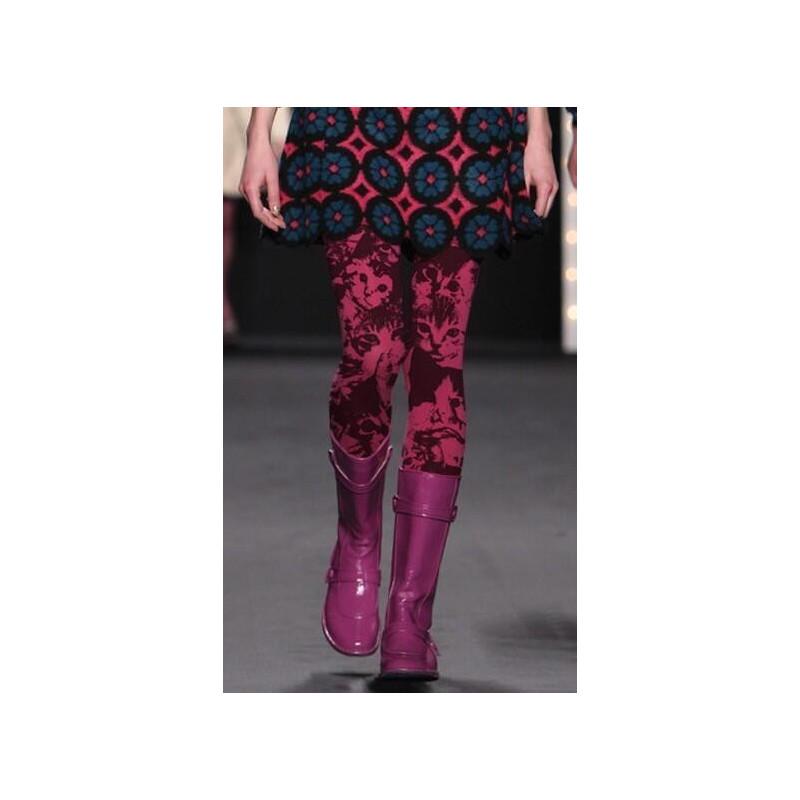 Collant imprimé chat rose