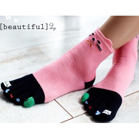 Chaussettes 5 doigts matoux roses