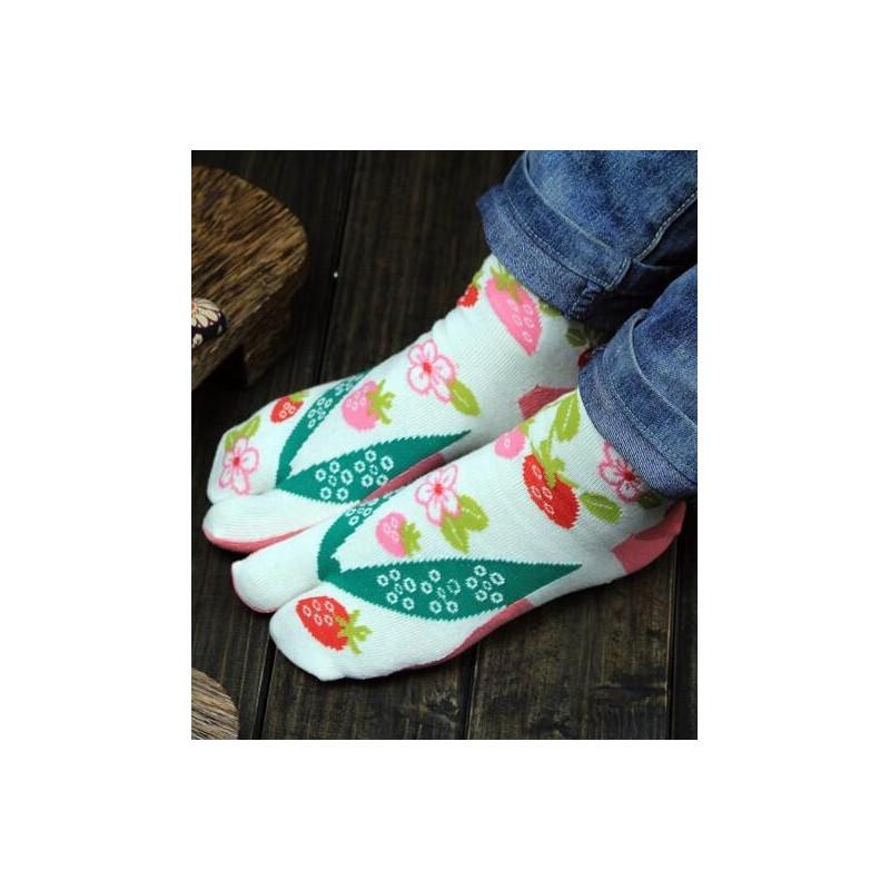 chaussettes japonaise Fraises fleuries