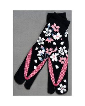 Chaussettes japonaises noires bouquet  fleuries