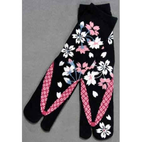 Chaussettes japonaises noires bouquet  fleuries