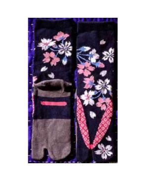 Chaussettes japonaises noires bouquet  fleuries
