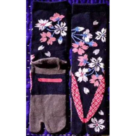 Chaussettes japonaises noires bouquet  fleuries