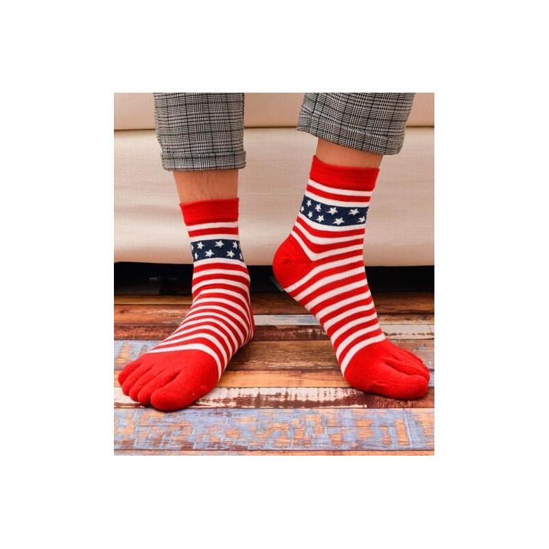 chaussettes à 5 doigts rouges rayures
