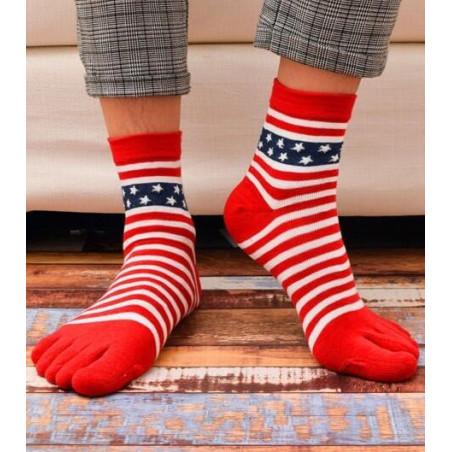 chaussettes à 5 doigts rouges rayures