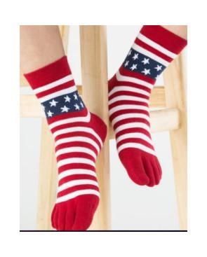  chaussettes 5 doigts etoiles et rouges rayures