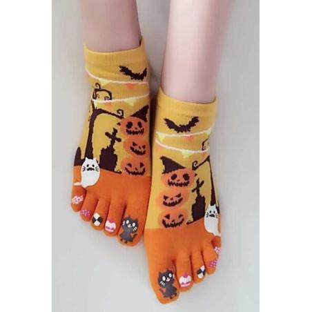 Chaussettes 5 doigts citrouilles et fantomes