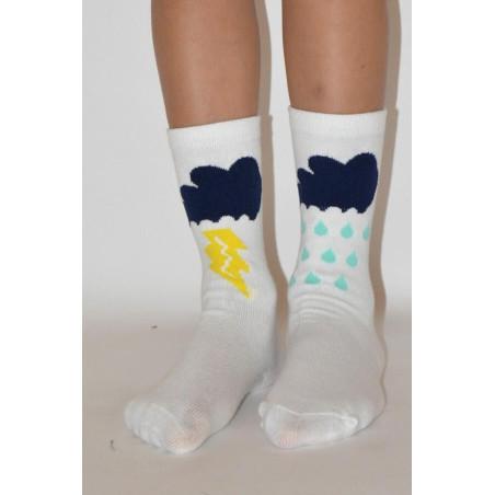 Chaussettes Pluie et Orage nuages blancs