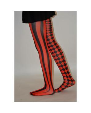 Collant asymétrique rayures et losanges noir rouge