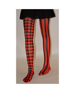 Collant asymétrique rayures et losanges noir rouge