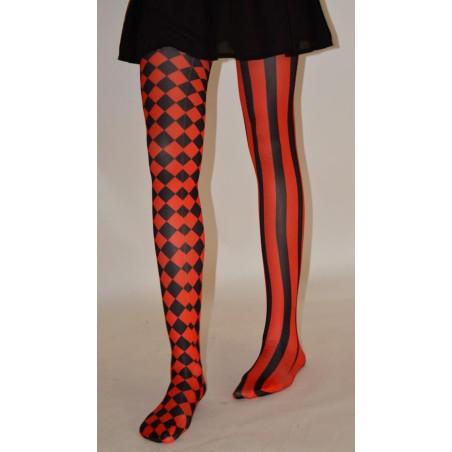 Collant asymétrique rayures et losanges noir rouge