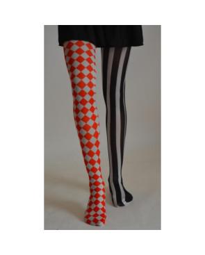 Collant asymétrique rayures et losanges rouget blanc