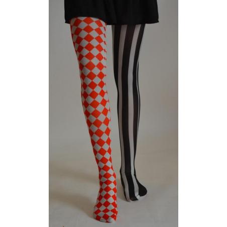 Collant asymétrique rayures et losanges rouget blanc