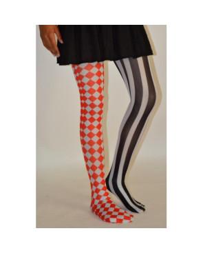 Collant asymétrique rayures et losanges rouget blanc