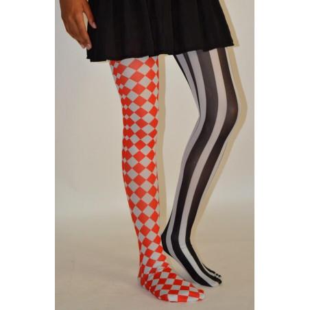 Collant asymétrique rayures et losanges rouget blanc