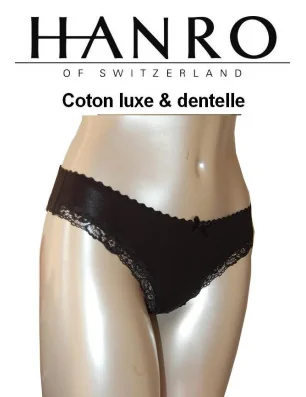 Hanro Tanga Coton et dentelle luxe noire face