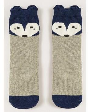 Chaussettes chaussons renard enfants gris bleu