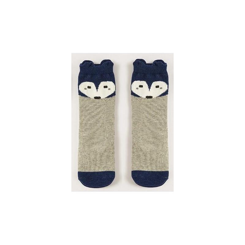 Chaussettes chaussons renard enfants gris bleu