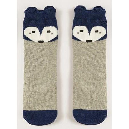 Chaussettes chaussons renard enfants gris bleu